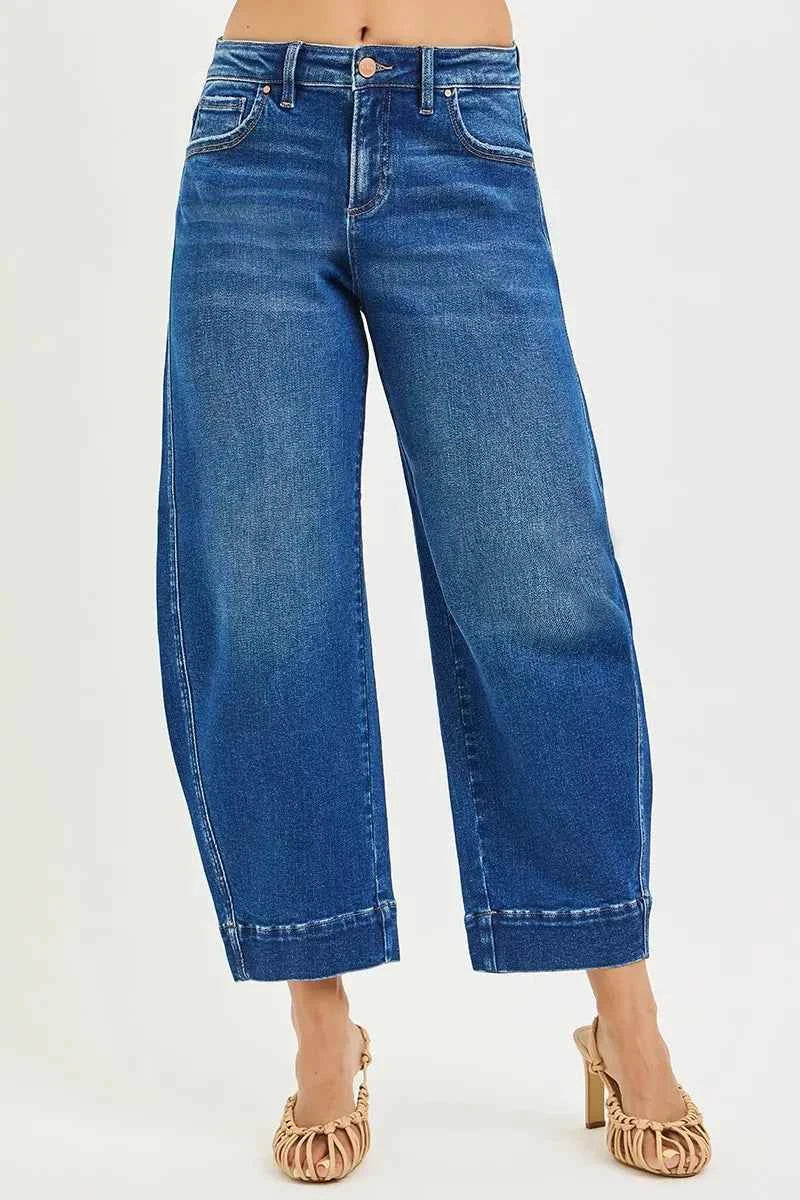 RISEN Mid Rise Crop Barrel Jeans DARK e31f9513a95f44a1b1dede9335632258-Max-Origin
