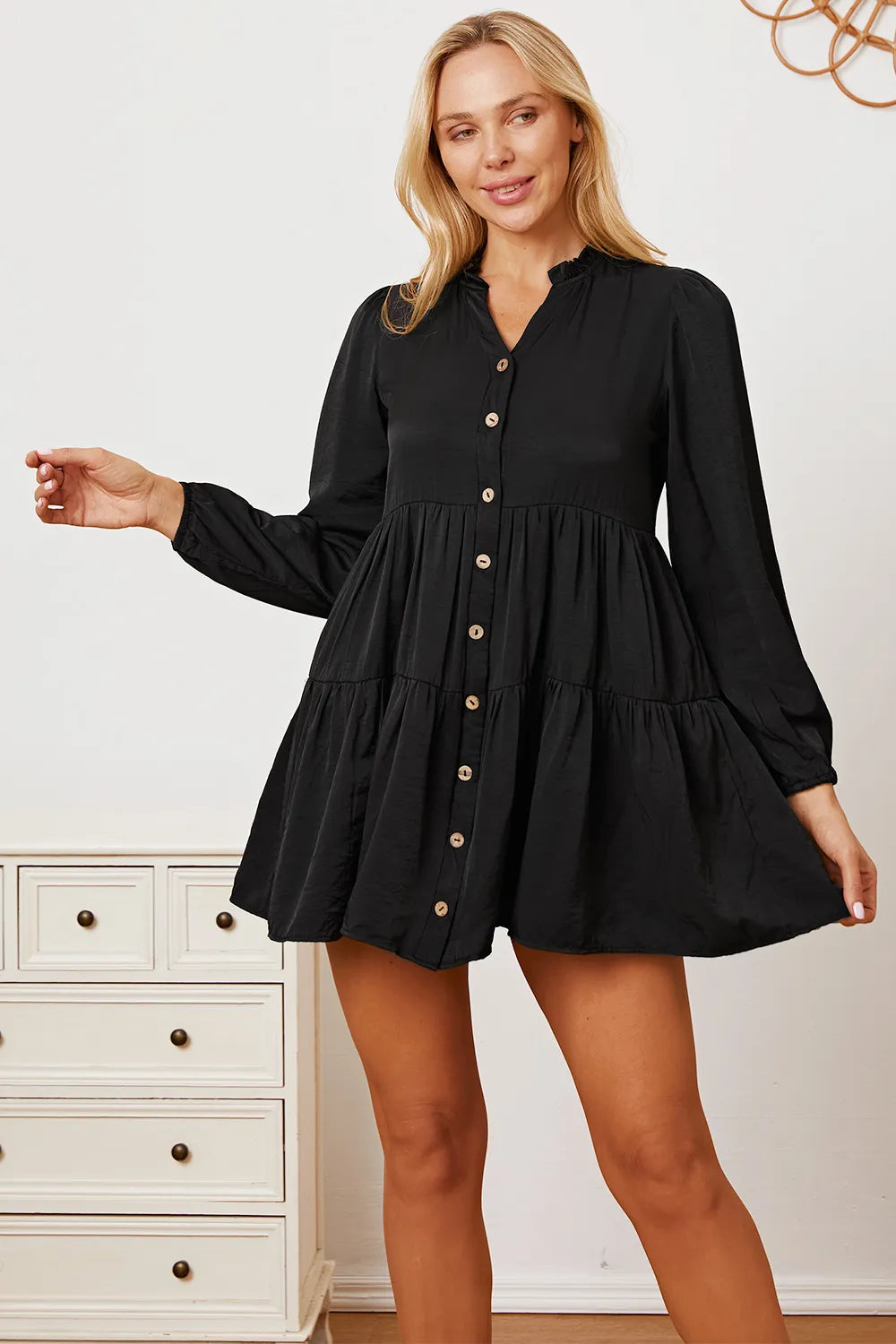 Ruffled Button Up Long Sleeve Tiered Shirt e3200d01-61e0-413e-ad52-584c88d665dd-Max