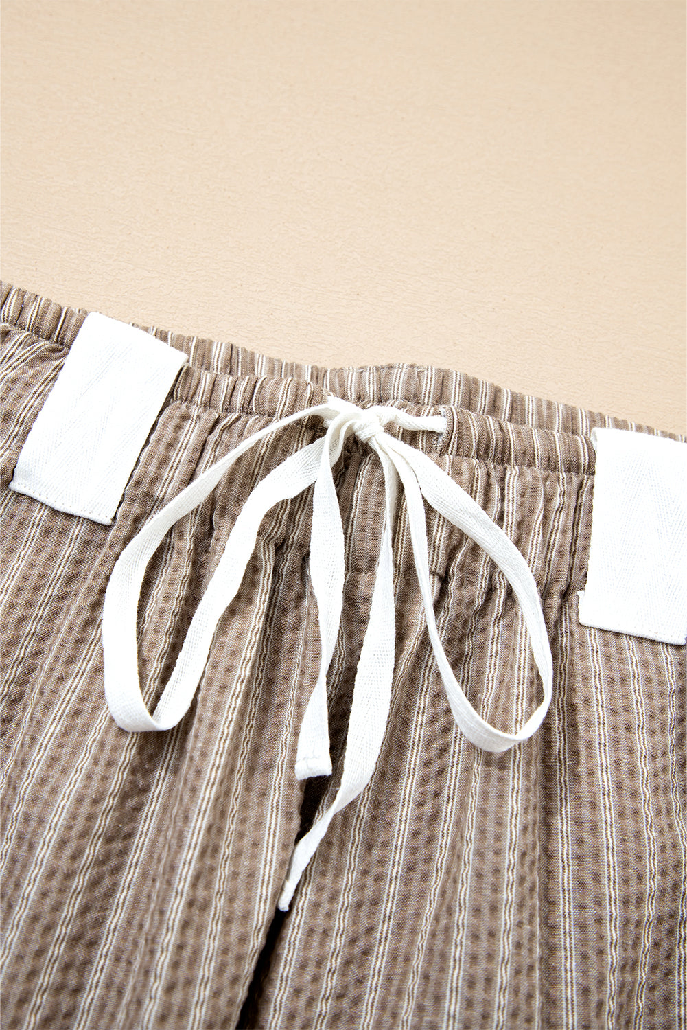 Brown Striped Pocket Knot Detail Lantern Pants e329d22edc086966
