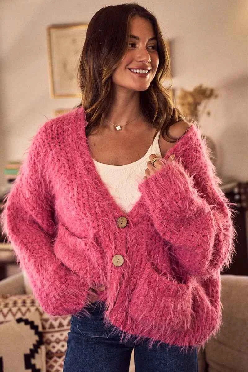 SO ME Soft Touch Hairy Loose Fit Cozy Sweater Cardigan e32ed1e867204997b537eaa023cb9746-Max-Origin