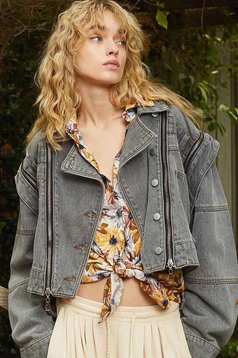 POL Cropped Denim Jacket with Functional Zipper Detail e33aad46-3b8b-4d52-9d6a-3fbaecbe06ad-Max-Origin