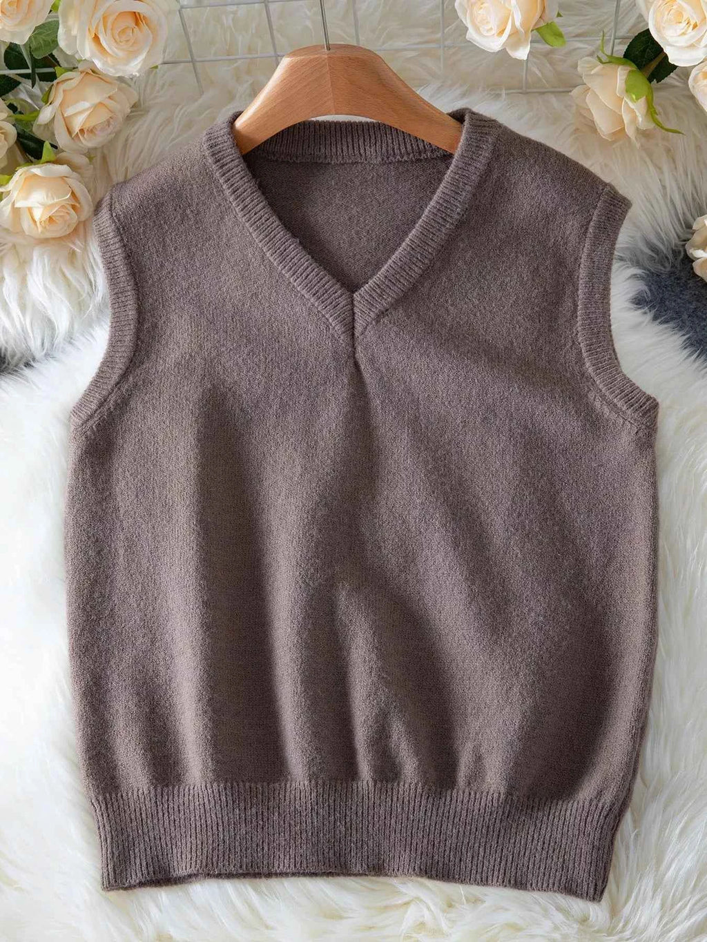 Ribbed Hem V-Neck Sweater Vest e33baa6795824f748ed87b06da07a9a0-Max-Origin