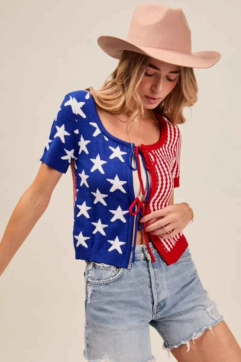 SO ME Stars And Stripe Front Bow Tie Cardigan e33d732116f84024a13f00a7075d6cd4-Max-Origin