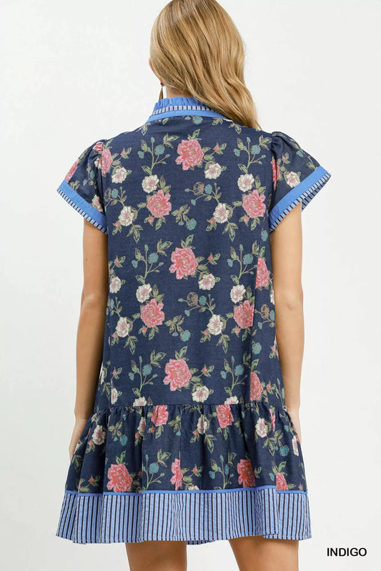 Floral Contrast Trim Ruffle Hem Mini Dress e34021af-463b-4919-9a3b-c7b41d1b82c4-Max-Origin