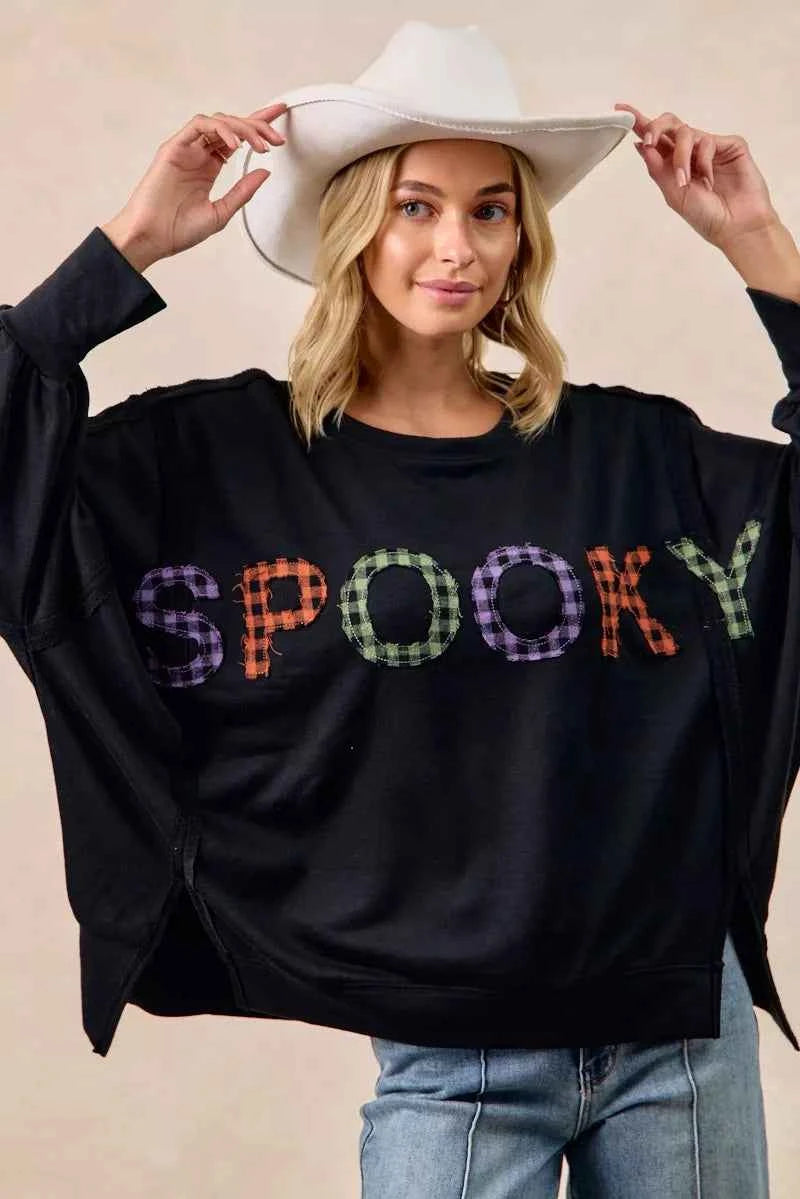 BiBi Spook Plaid Letter Print Oversized Sweatshirt e34cfcafa9ee4f43a42ad227a45f79da-Max-Origin