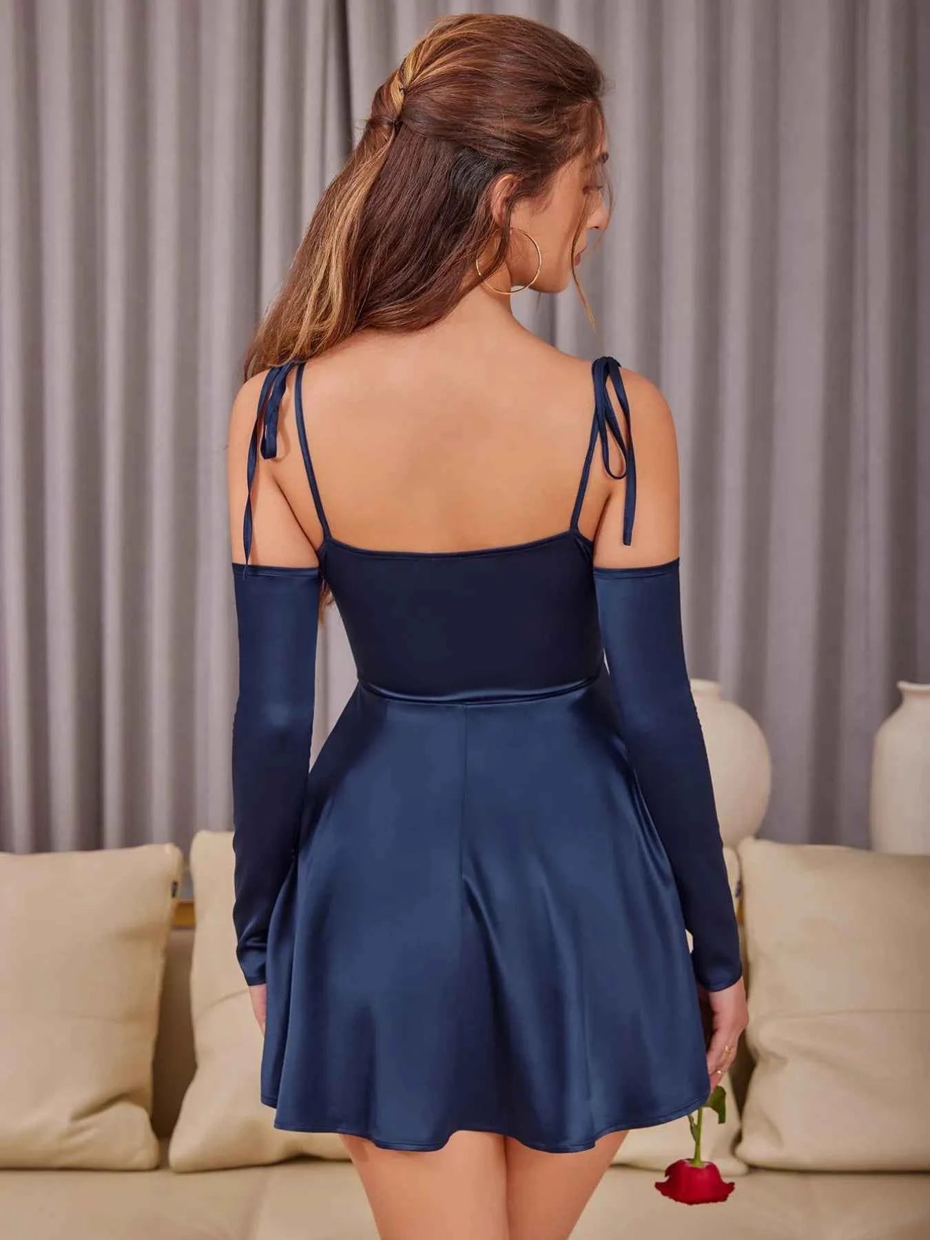 Asymmetrical Ruffle Hem Tie Shoulder Mini Dress e34d1f04-f757-4a3a-a687-822a47286642-Max-Origin