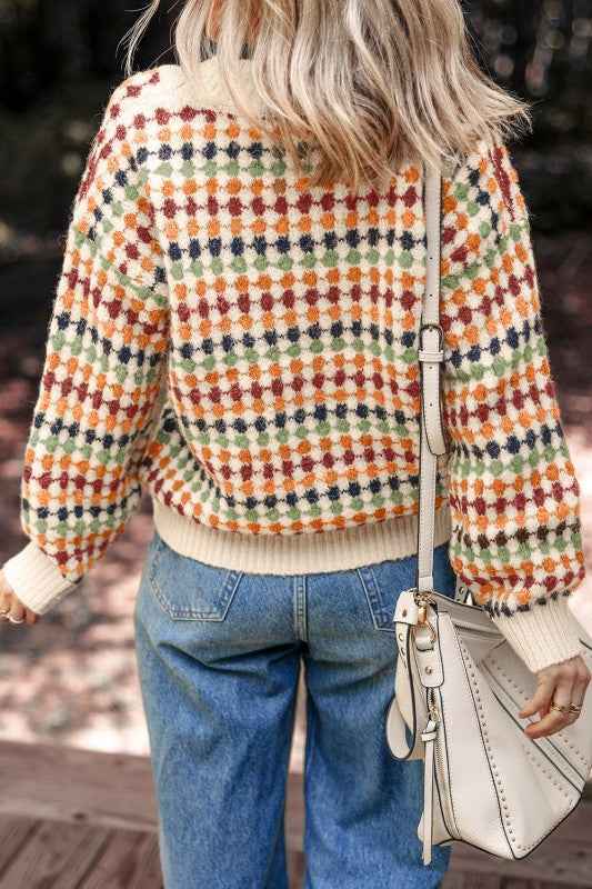 Seraxie Pattern Knit Front Sweater e350720f-f92e-40a5-826e-82efe08ee9ba