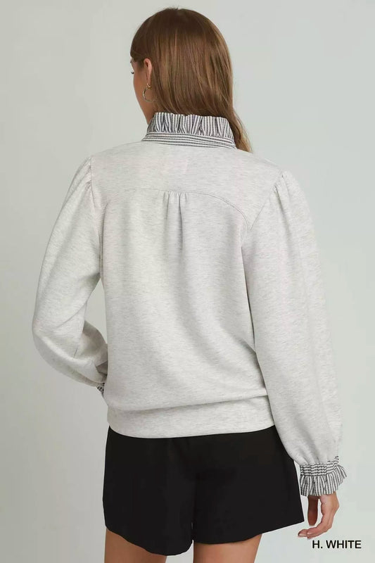 Stripe Ruffle Neck Long Sleeve Buttoned Top - LuxeKnit e35139e4-ed8a-4002-9176-8de64c4cac26-Max-Origin