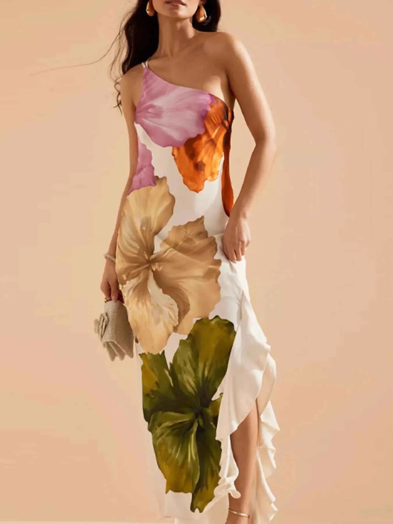 Floral Print Single Shoulder Maxi Dress Floral e353deca-a146-4956-a453-f75f2e9cfb4e-Max-Origin