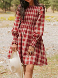Plaid Smocked Long Sleeve Mini Dress Deep Rose e3569f90-f3f2-4fae-9c04-839a93f9bee9-Max-Origin