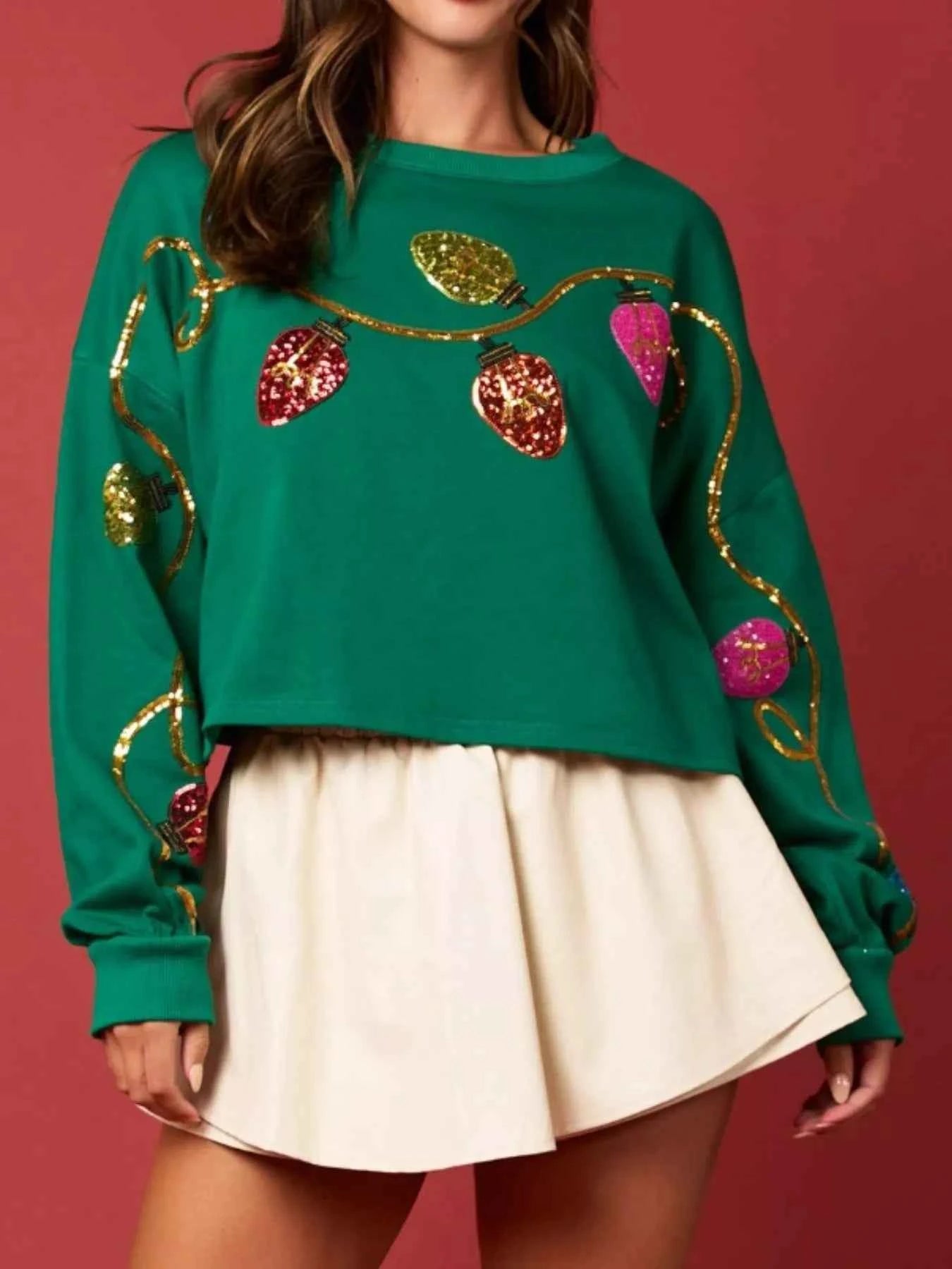 Christmas Holiday Lights Sequin Embellished Sweatshirt e357189f-0387-4f7c-adae-e2fea62cbb3e-Max-Origin