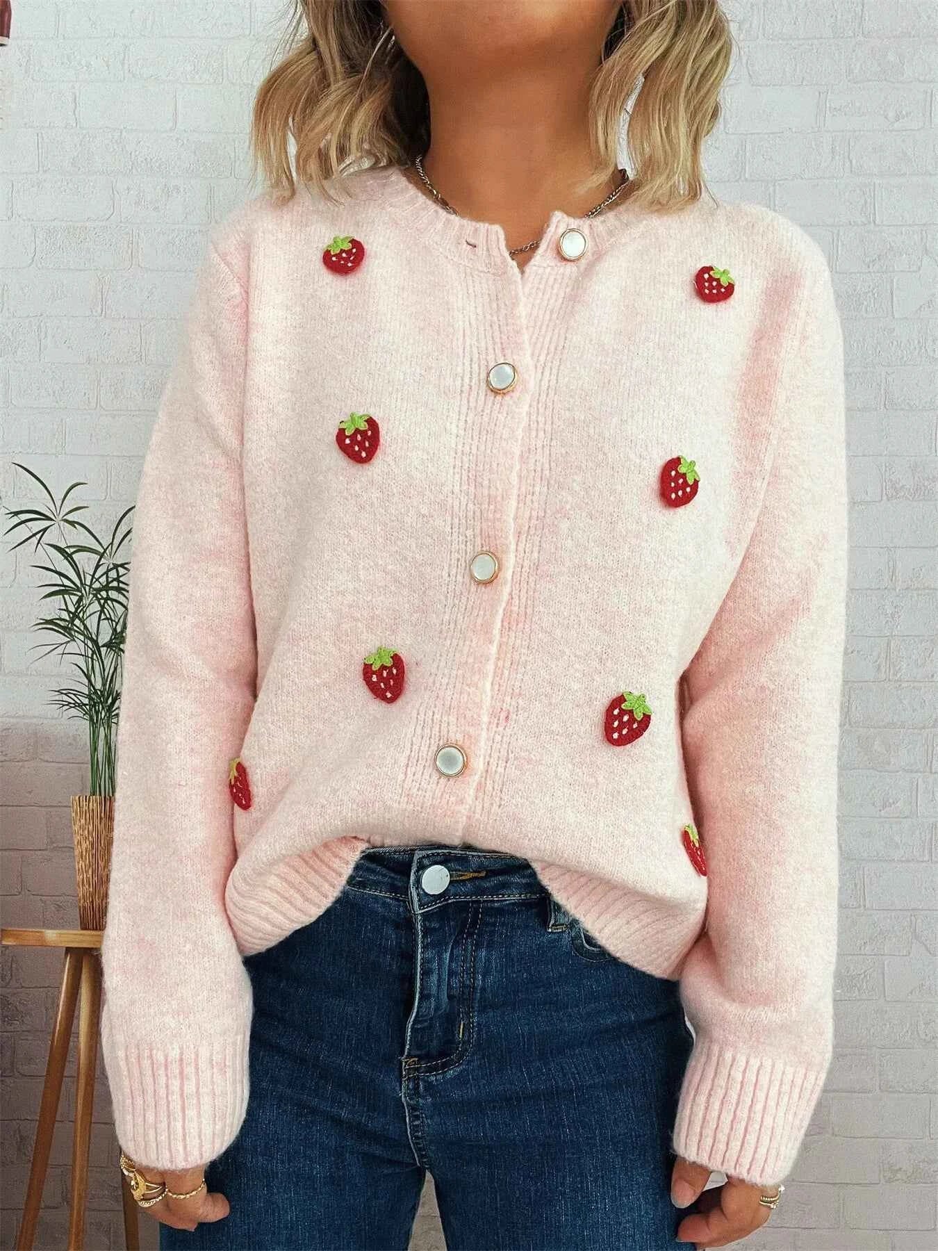 Strawberry Button Up Long Sleeve Cardigan e35ae89d360842bba0b47d0b3ddc2bf1-Max-Origin