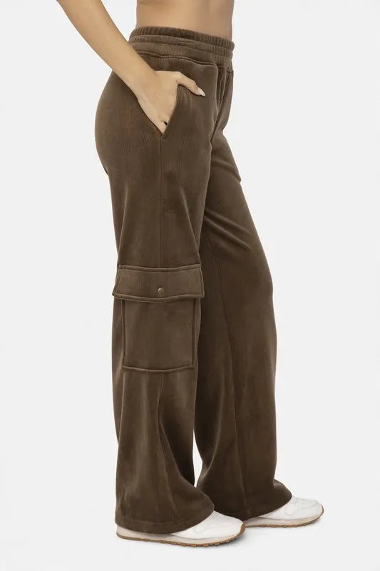Mono B Elastic Waist Corduroy Cargo Pants e36374c0-83e1-4b17-b24d-030d68d89d5a-Max