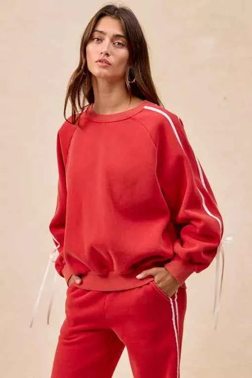 Side Lined Bow Details Fleece Sweatshirt e366bae051f24d27907711eab07f67f1-Max-Origin