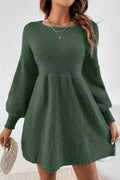 Round Neck Long Sleeve Mini Dress Dark Green e369d157-0a97-4766-a249-1e766ea88921-Max-Origin