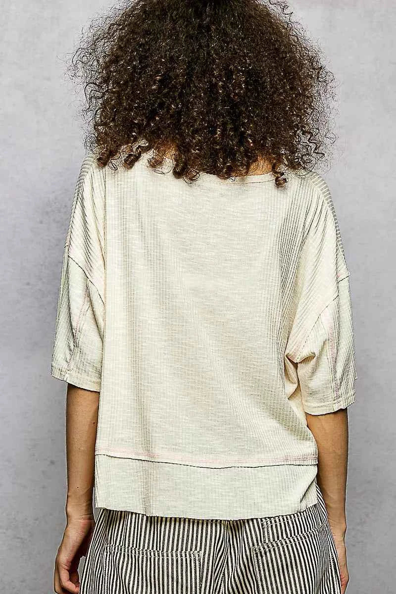 POL Short Sleeve Ccopped Rib T-Shirt with Contrast Stitch Detail e36b40c9-0c5a-49e3-918c-6dd36b37df6e-Max-Origin