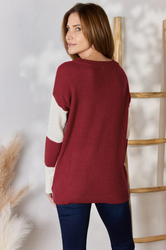 Hailey & Co Full Size Color Block Dropped Shoulder Knit Top e36f976f-80c2-4ed8-8afd-a18ca1648fbd-Max