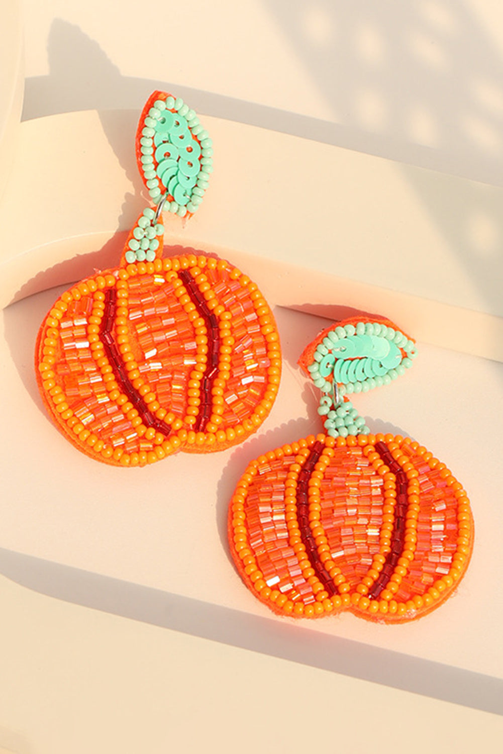 Orange Halloween Pumpkin Rice Beaded Drop Earrings e37579696e740fef