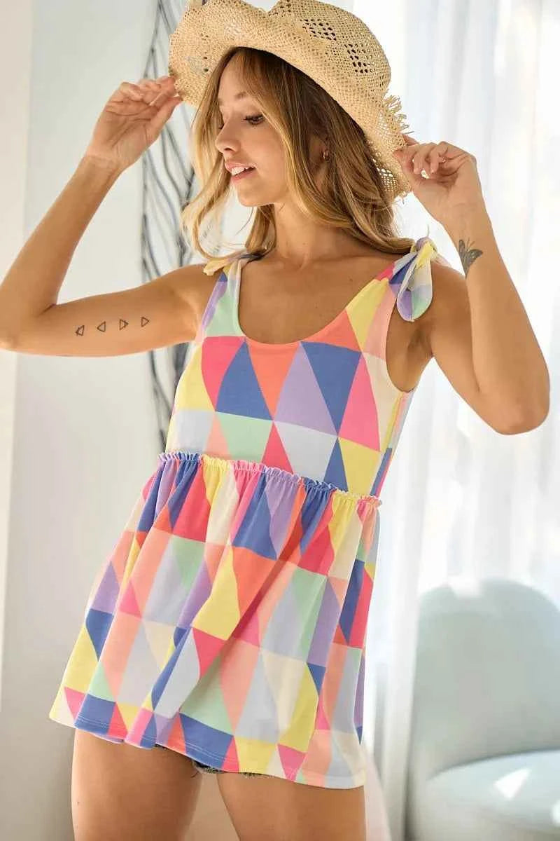 BiBi Multi Color Block Brushed Tied Ribbon Shoulder Top e37be629da01406b8e72d776f1d3e0f4-Max-Origin