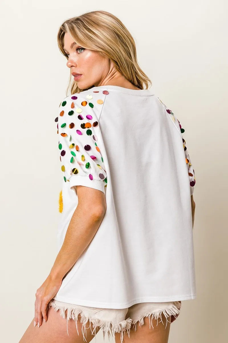 BiBi Metallic Letter Spangle Raglan Puff Sleeve Top e37d71c7ded7471cb359f3b6b493ea71-Max-Origin