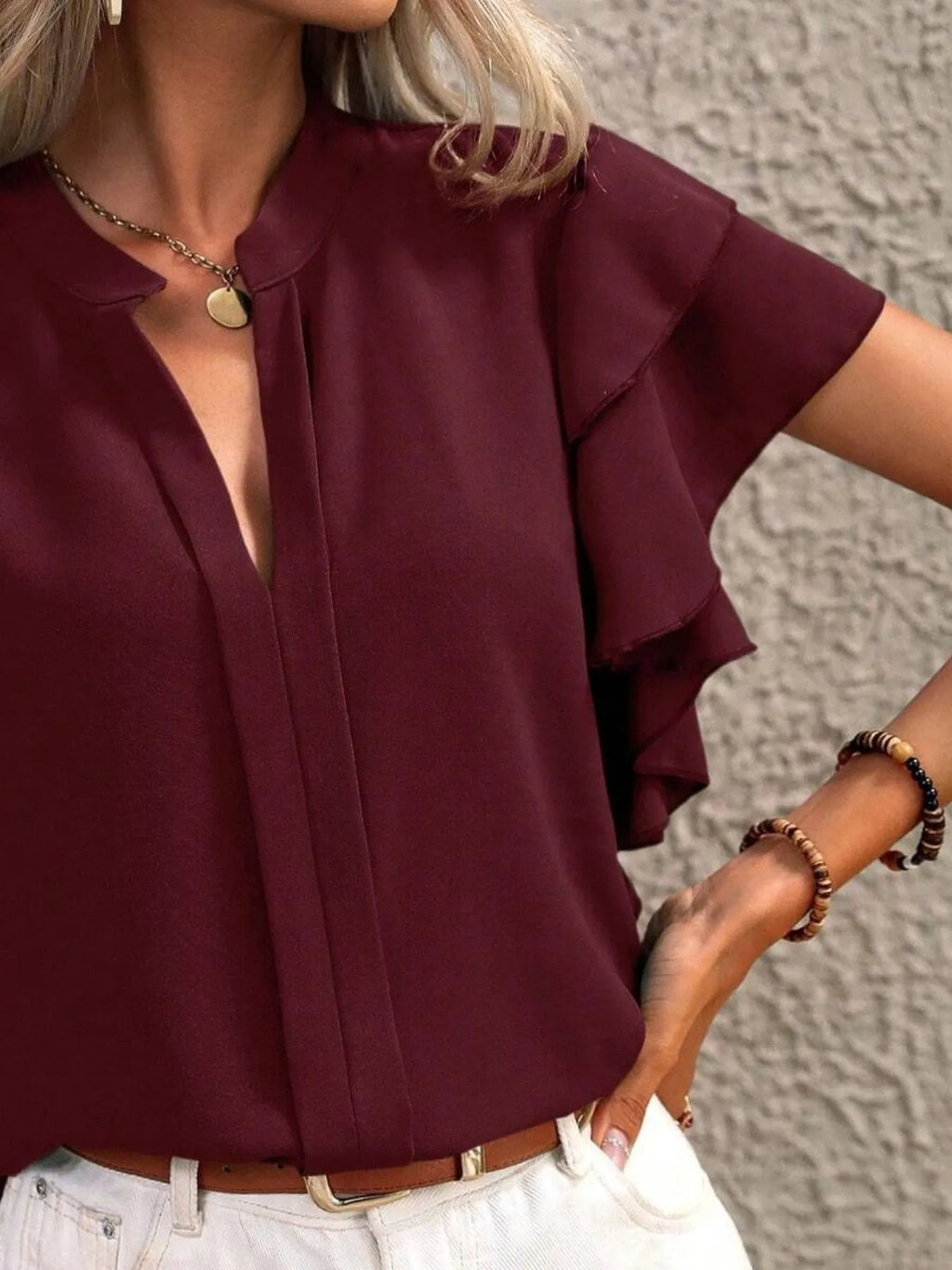 Ruffle Sleeve Notched Blouse e397eb78-32d9-472b-aabd-de50179c0cd2-Max-Origin