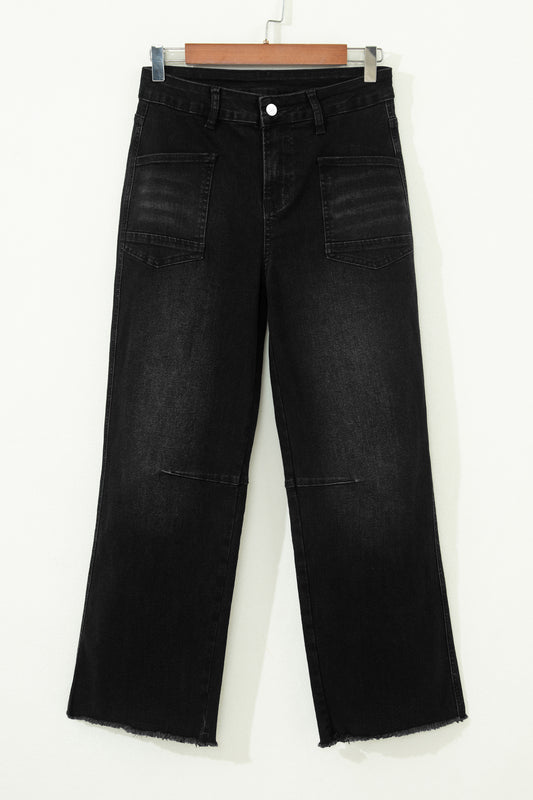 Black Frayed Cropped Straight Jeans e3a494995a8f9f3b