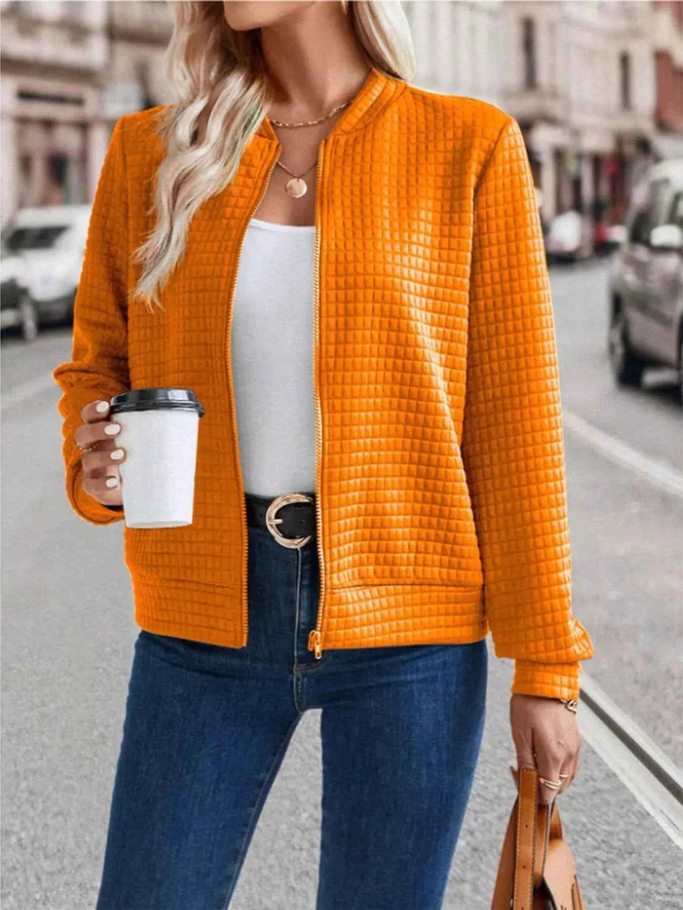 Textured Zip-Up Long Sleeve Jacket e3a9089f5121492188d4731fc80e468e-Max-Origin