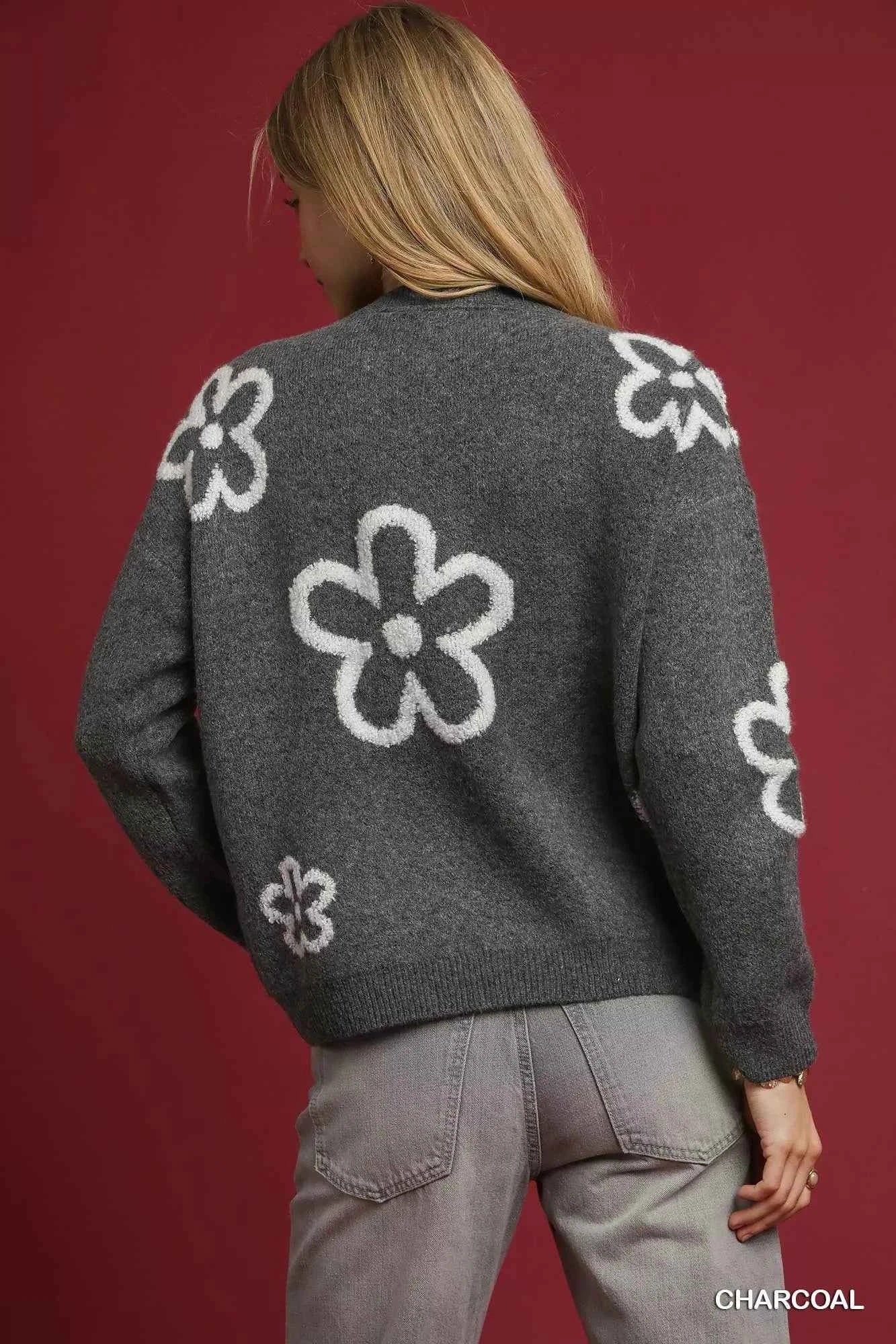 Umgee Round Neck Sweater with Pink Floral Accents e3b75ea6-13c8-47f2-98fd-7040f0a024d8-Max-Origin