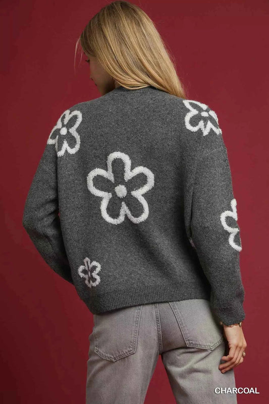 Umgee Round Neck Sweater with Pink Floral Accents e3b75ea6-13c8-47f2-98fd-7040f0a024d8-Max-Origin