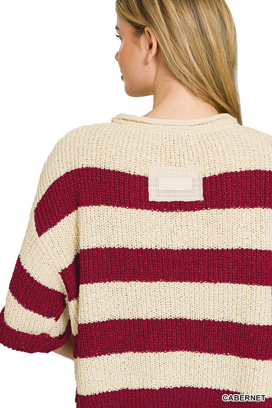 Split Neck Stripe Sweater e3baa5afdf094799b6fa2fb097481af4-Max