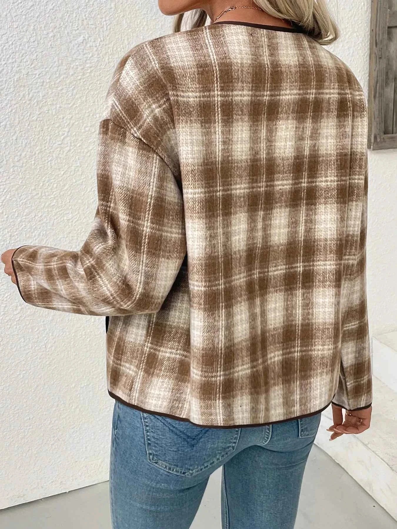 Plaid Long Sleeve Button-Up Jacket e3bfea3085964e88bb6098a33931958e-Max-Origin