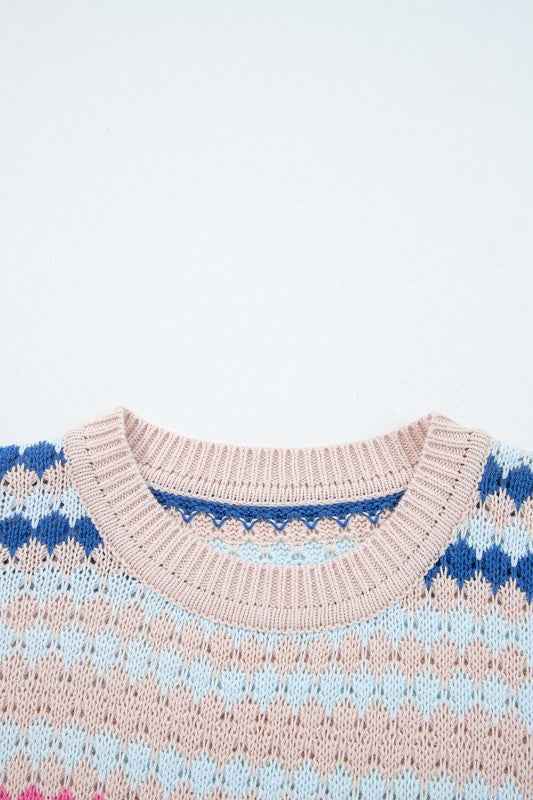 Stripe Eyelet Knit Drop Shoulder Sweater e3cd2303-f35f-4a97-a09d-22a329a88dde