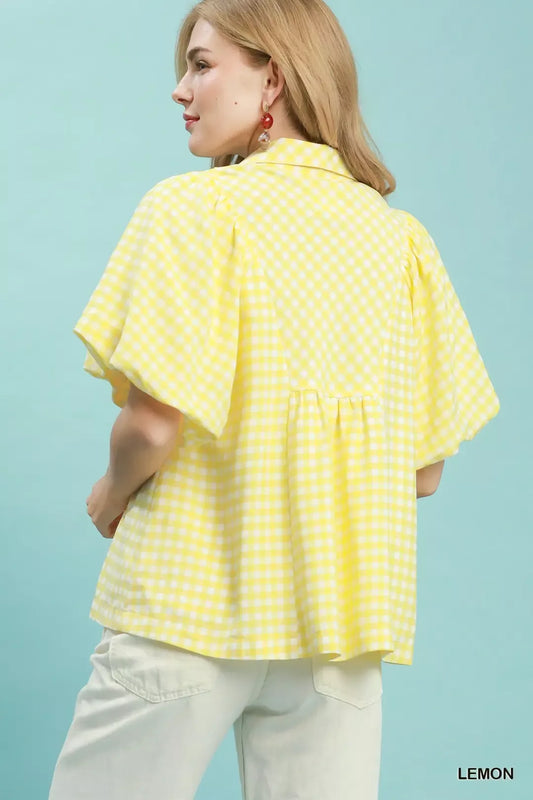 Smocked Yoke Puff Sleeve Gingham Blouse e3cfc051-2537-4e1d-ac73-28e219286bc1-Max-Origin