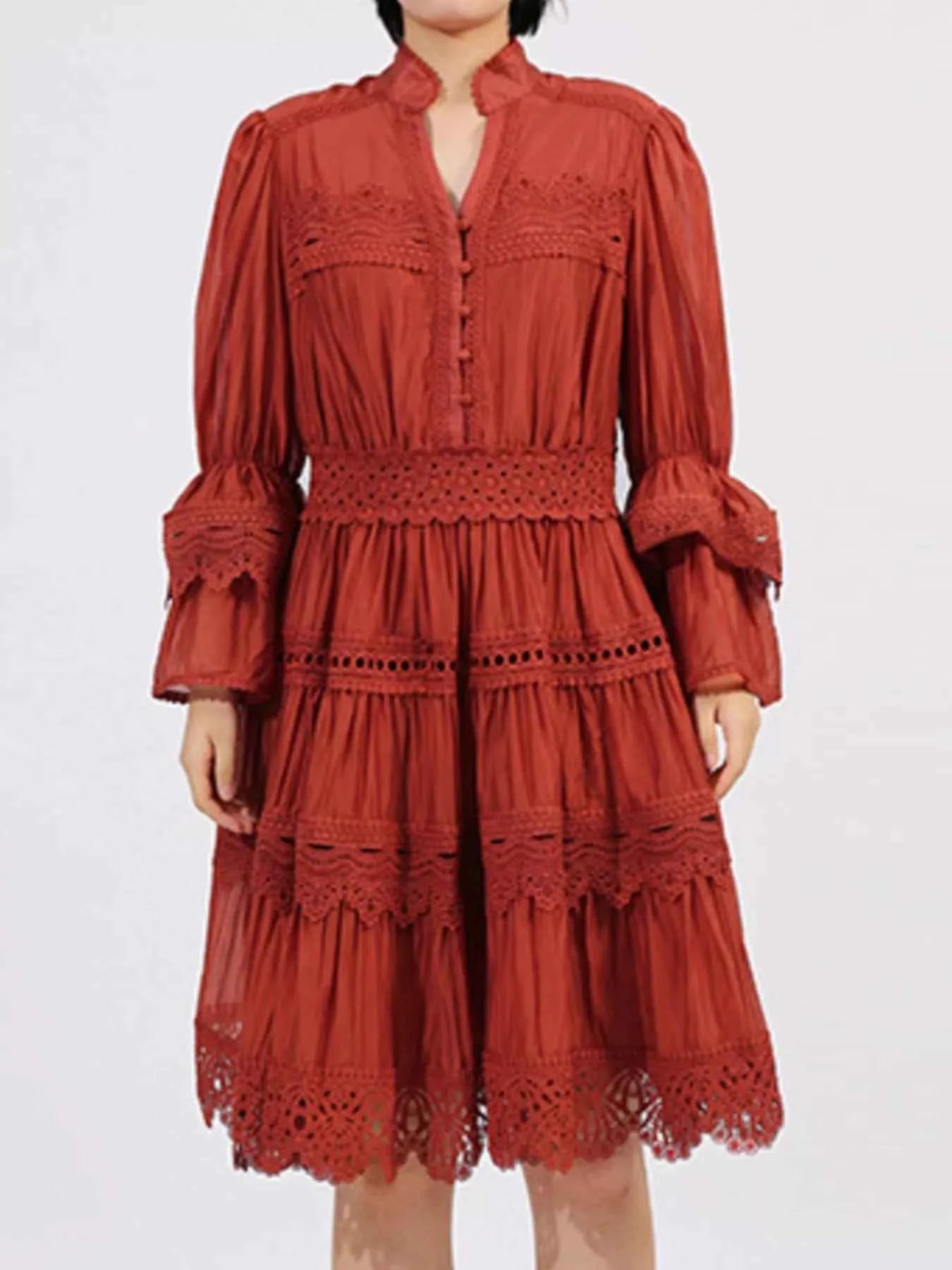 Ruffle Lace Trim Long Sleeve Dress e3d0704d-553f-4a24-8e9d-61c12cbf8d7b-Max-Origin