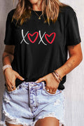 Black XOXO Valentines Heart Embroidered Casual Graphic Tee Black 62%Polyester+32%Cotton+6%Elastane e3d35bc73118dcb1