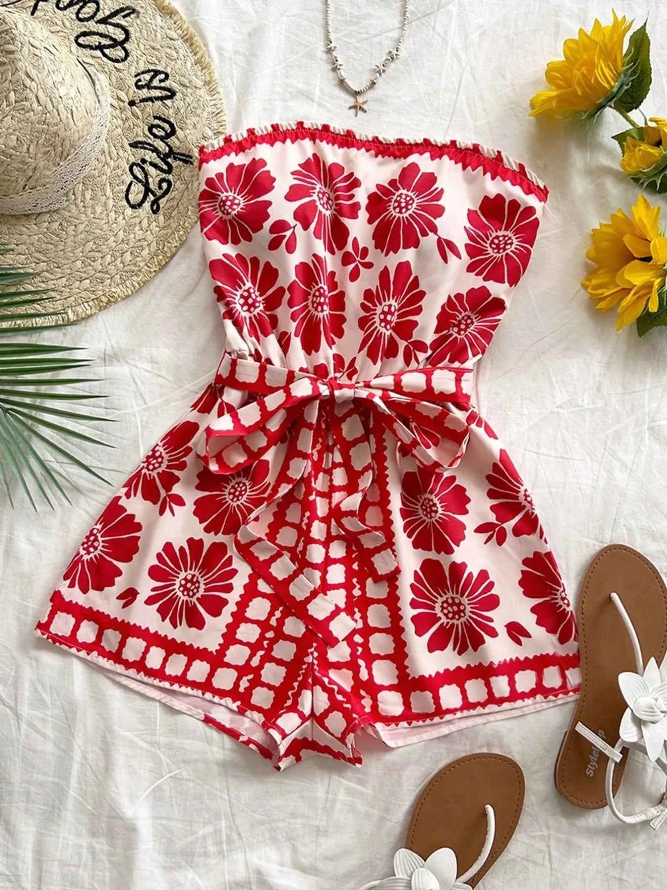 Printed Tube Tie Waist Romper e3deb835-759e-4790-be0f-6afd65f27a68-Max-Origin