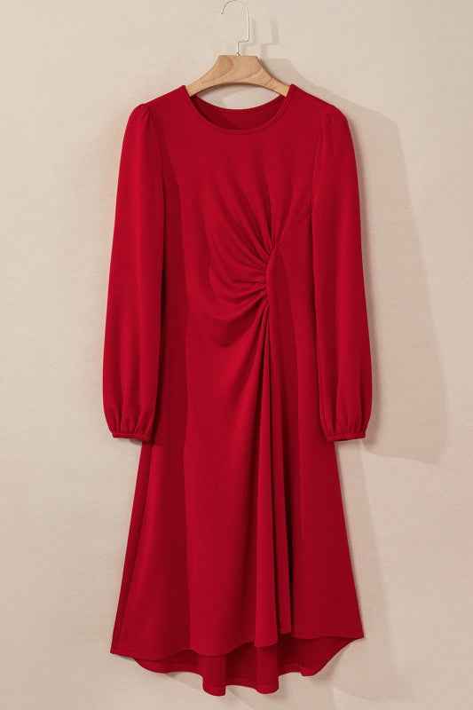 Solid Ruched Long Sleeve Midi Dress e3ee446d-54df-41fe-ace2-2899bddd7042_ad505df8-1800-4f6f-9ec7-4cd7a0c7f2a2