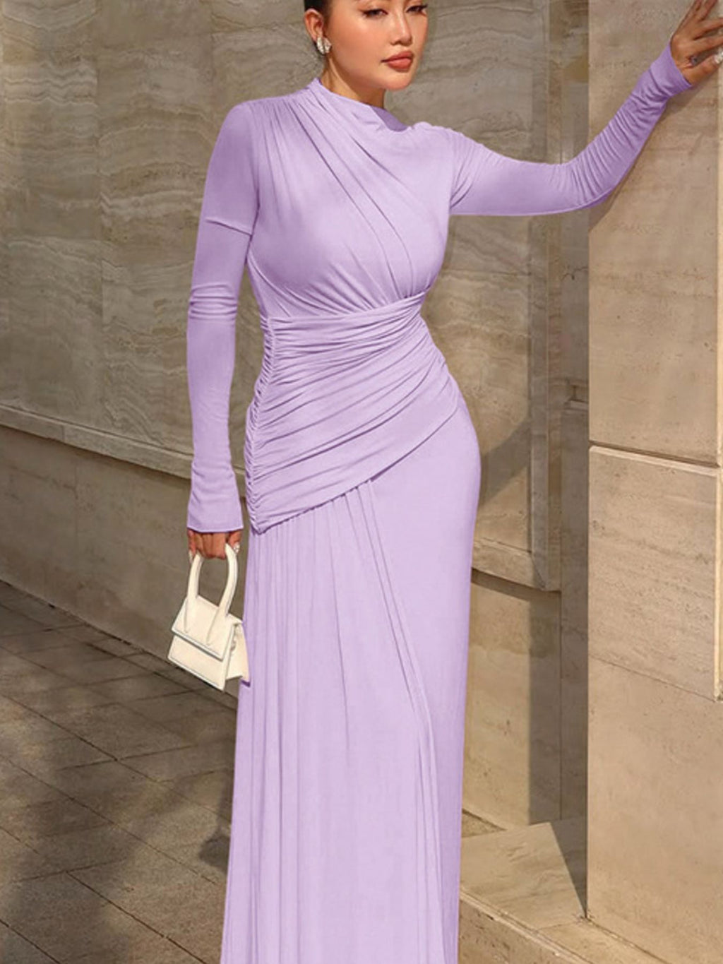 Ruched Long Sleeve Mermaid Maxi Dress e3eec626-e8a3-4329-924d-aede23cc5f2b-Max