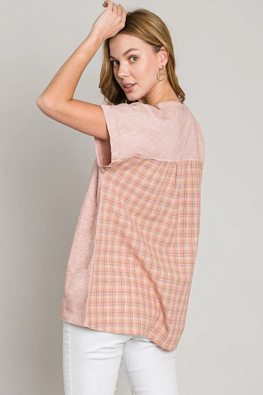 Cotton Bleu by Nu Label Plaid Short Sleeve T-Shirt e3f3023b-24a1-4762-82f9-bd6e9eb759b5-Max