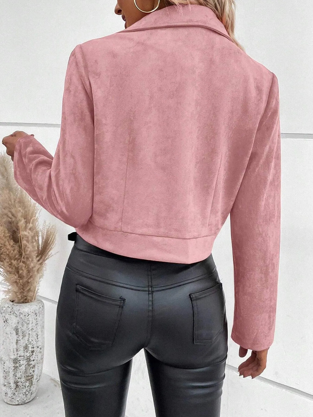 Zip Up Suede Cropped Moto Jacket e3f4dcb10c54440abbd56010c164cacf-Max-Origin