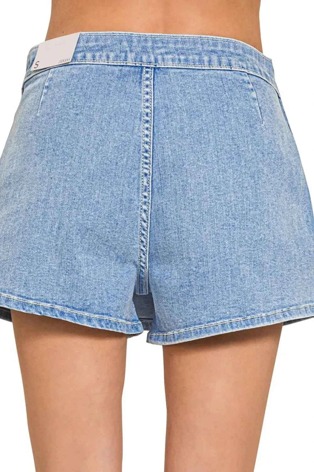 Zenana Wrap Front Skort Denim Shorts e4008260-30cd-45b4-af91-f6e84e6b7d70-Max-Origin