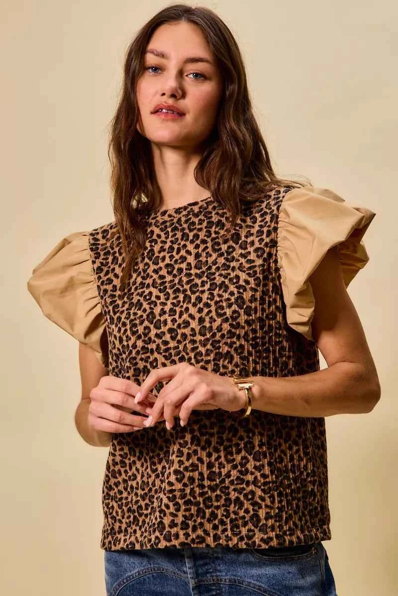 SO ME Leopard Pointelle Knit Top with Puff Sleeves e401221e537b4565a604b030b5915aea-Max-Origin