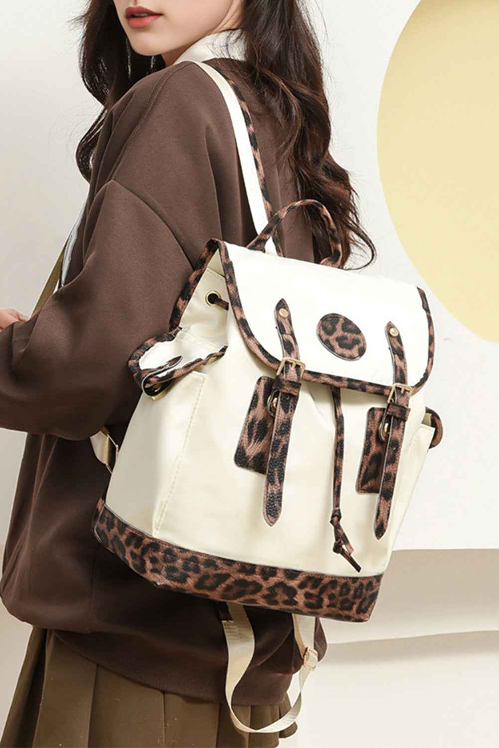 White Leopard Patchwork Casual Backpack e406468ef627de9b