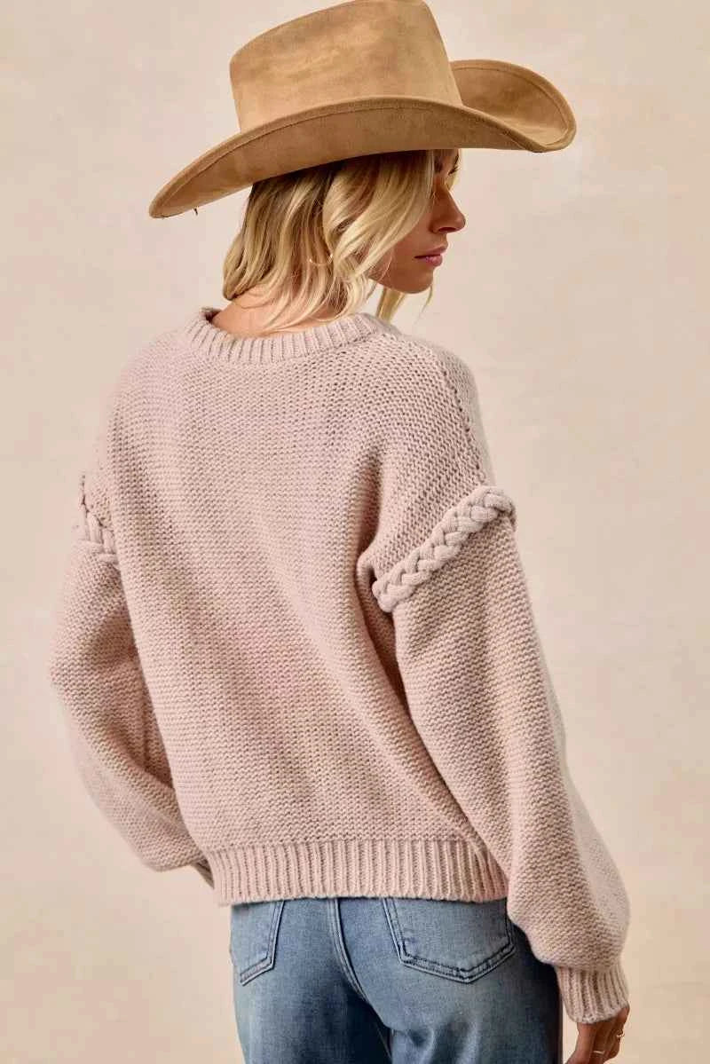 BiBi Cable Knit Sweater with Shoulder Braid Detail e40831090f914968bf621d72da282734-Max-Origin