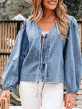 Tied Front Puff Sleeve Denim Top Dusty Blue e40f4844-29d8-454a-8faf-e80b37853bf7-Max-Origin