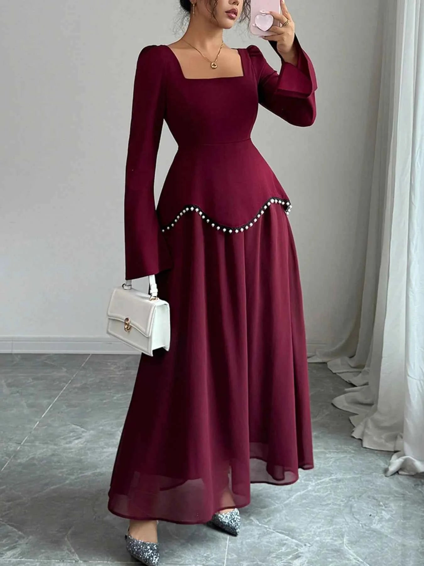 Square Neck Long Sleeve Maxi Dress Deep Red e41273b3-0a9b-470e-91a1-71e5a212750b-Max-Origin