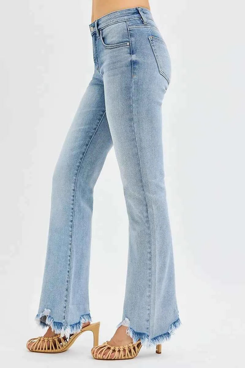 RISEN Full Size Tummy Control Mid Rise Flare Jeans with Fray Hem Detailed Plus Size e412a121da4447219650b1a045b050b6-Max-Origin