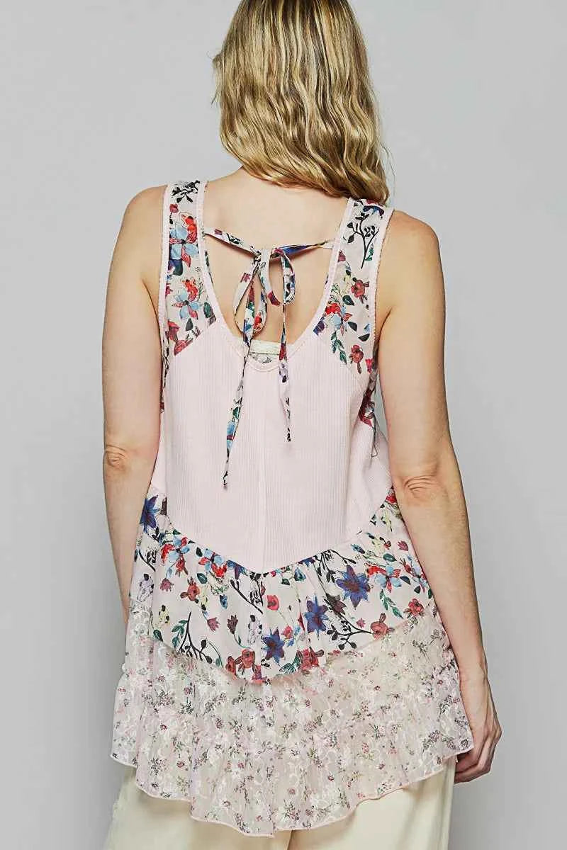POL Floral Print Scoop Neck Tank with Lace Trim e414578c-35c2-447c-bba5-3d095925bb89-Max-Origin