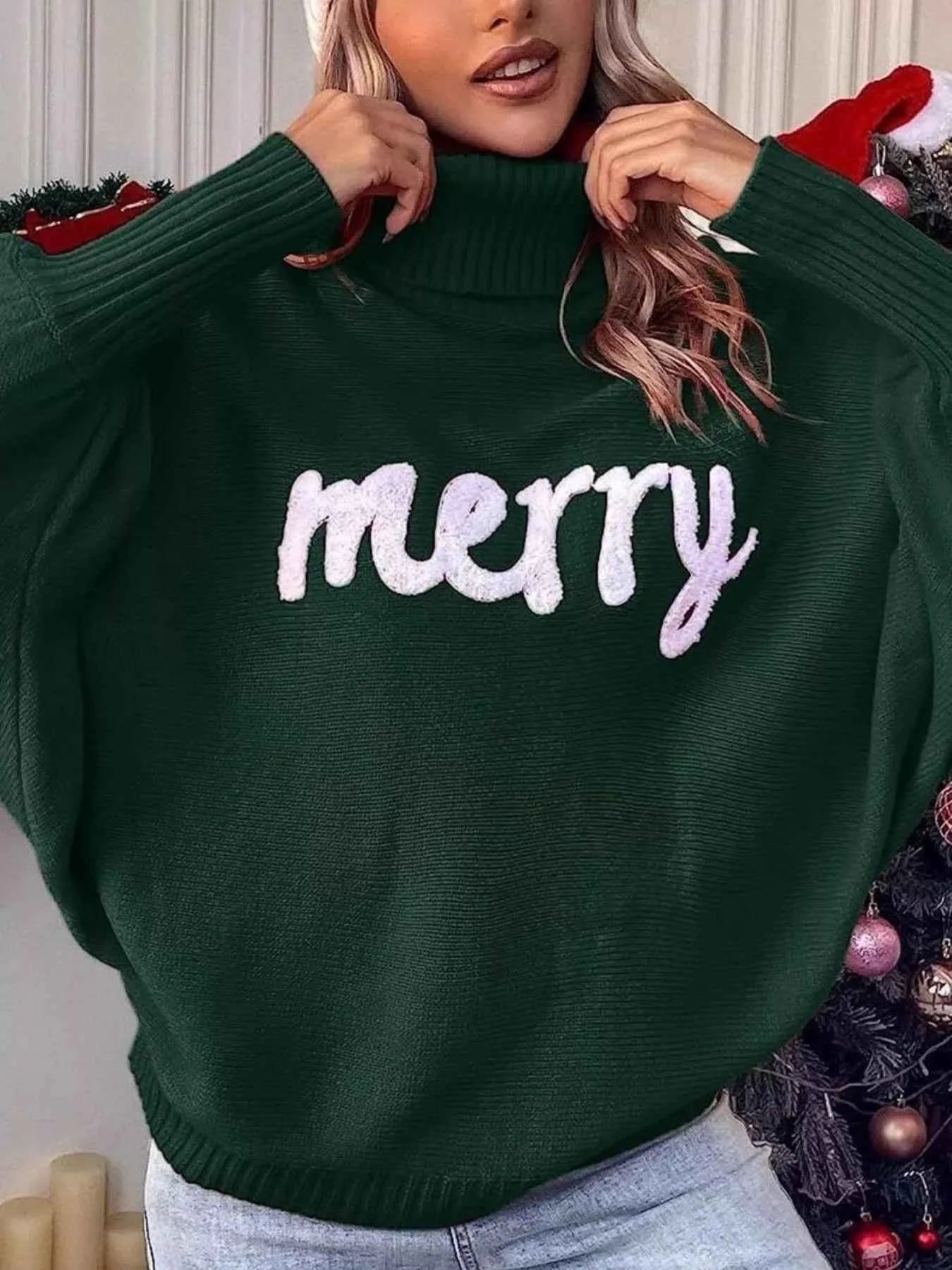 Merry Turtleneck Long Sleeve Christmas Sweater e415f5b9-11a1-4378-a845-6a39edd87803-Max-Origin