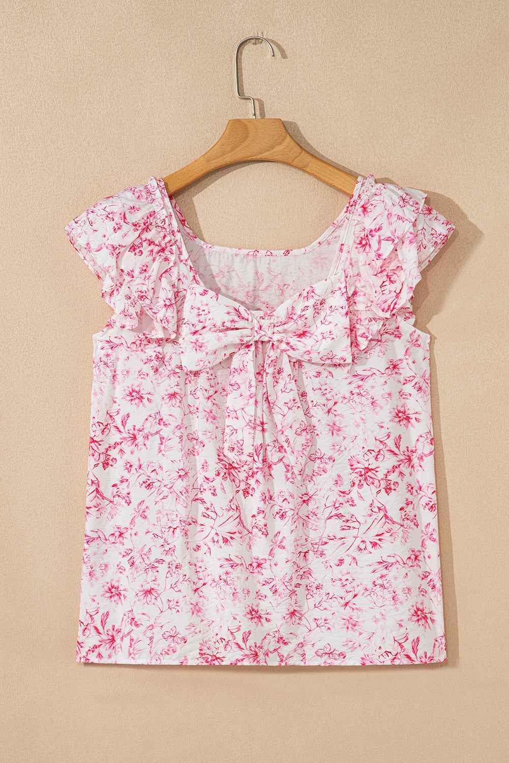 Sky Blue Floral Ruffle Short Sleeve Bow Back Blouse e4191809b40d4bb4